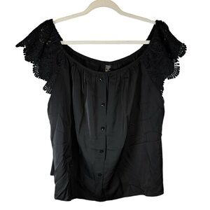 SHEIN‎ Women's Plus Size Blouse 4xl Black Lace Short Sleeve